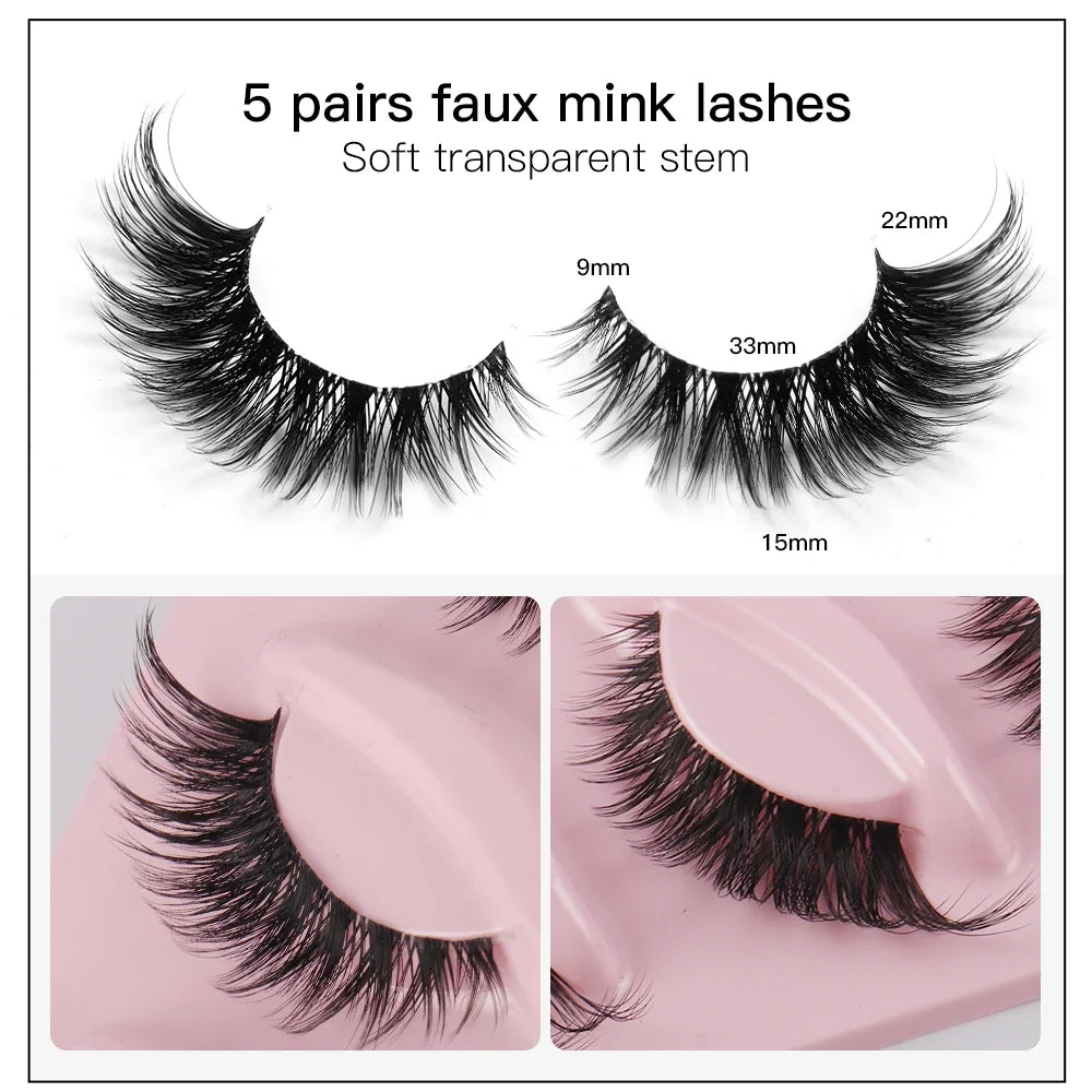 LashMuse™ 5-Pair Cat Eye Faux Mink Lashes